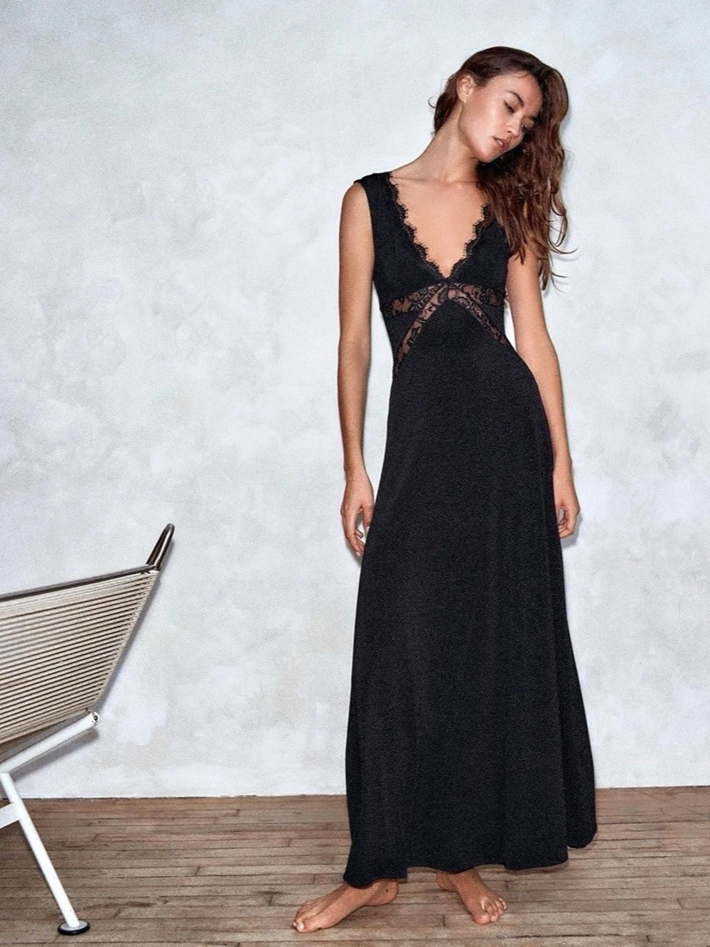 Zara combined strapping long dress in black